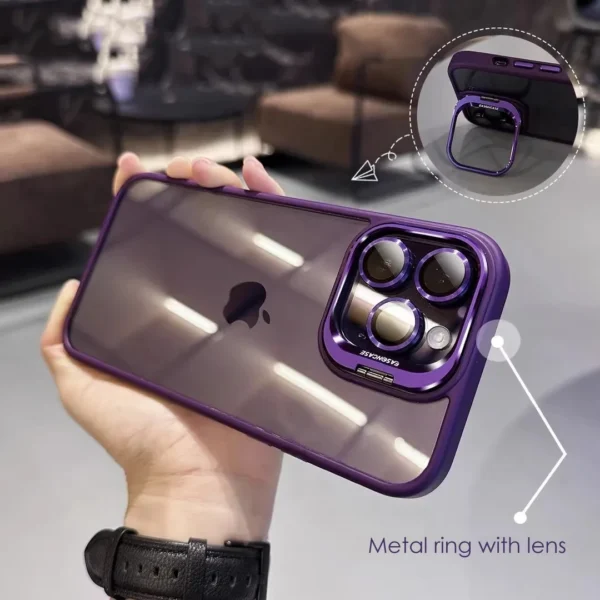 Lens Metal Ring Protector Stand Phone Case For IPhone Camera Glass Lens - Image 4